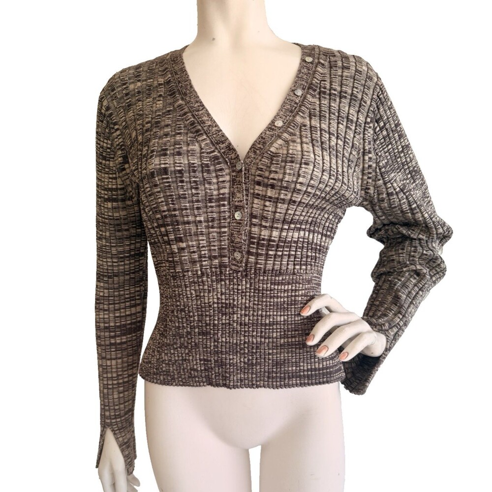 HOUSE OF HARLOW 1960 Sweater Top Brown Ribbed Long Sleeve Heavy Knit Size XL